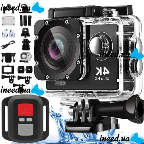 Водонепроницаемая спортивная экшн камера DVR SPORT S3R Wi Fi Ultra HD, 4 K Wi-Fi 16 МП с пультом, аквабоксом для съёмки под водой и набором креплений