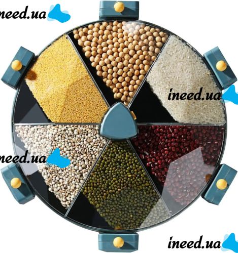 Настенный диспенсер карусель Rotatable Multi-Grain Cans для хранения круп 6 отделений 360, Вращающийся органайзер сыпучих продуктов с дозатором