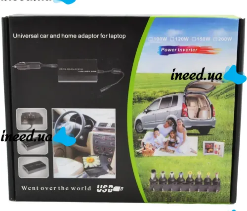 Универсальное автомобильное зарядное устройство laptop UKC 901 120W 12-24V для ноутбука с переходниками адаптер зарядка от сети 220V и прикуривателя