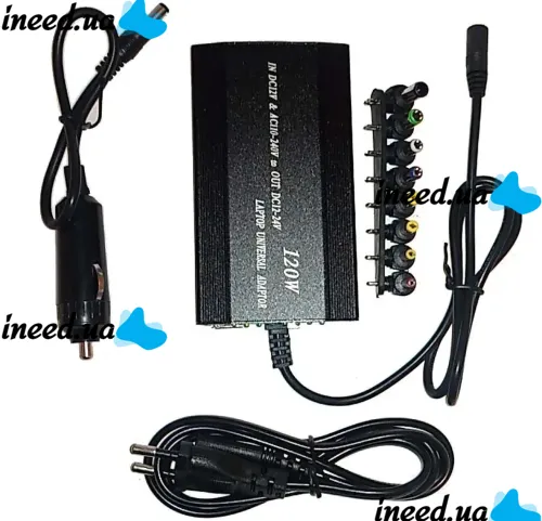 Универсальное автомобильное зарядное устройство laptop UKC 901 120W 12-24V для ноутбука с переходниками адаптер зарядка от сети 220V и прикуривателя