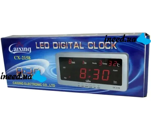 Настольные электронные часы Caixing CX-2158 с зеленой LED подсветкой, Настенные цифровые зеленые с датой и термометром от сети и от прикуривателя