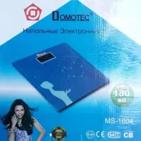 Електронні підлогові ваги Domotec MS-1604 до 180 Кг, Квадратні скляні ваги з Led дисплеєм для зважування Домотек до 180кг Сині