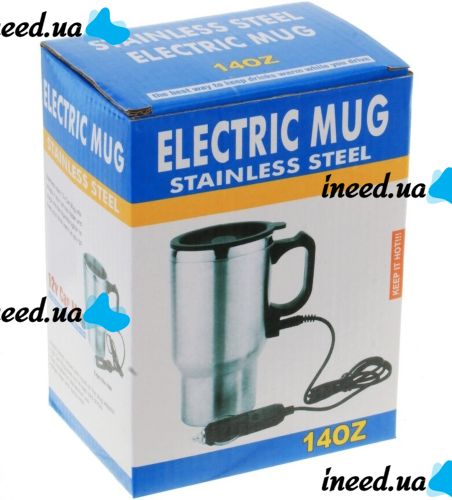 Автомобильная термокружка термос с подогревом Electric Mug 140Z чашка 400мл 12V, авто кружка кипятильник от прикуривателя в машину 2240 Серебристый