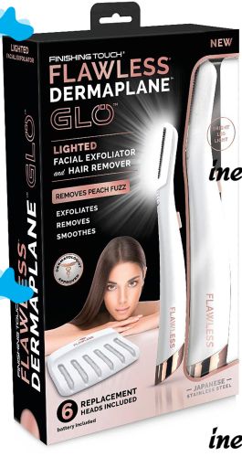 Женский триммер для лица Flawless Dermaplane Glo светодиодная женская бритва с LED подсветкой для удаления волос с бровей 6 лезвий на батарейках