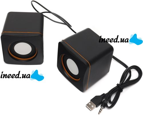 Мини USB колонки для ПК компьютера, ноутбука D-02A проводная компьютерная акустическая система 6.8Х6.8 см, маленькая музыкальная акустика 3.5 мм 5W