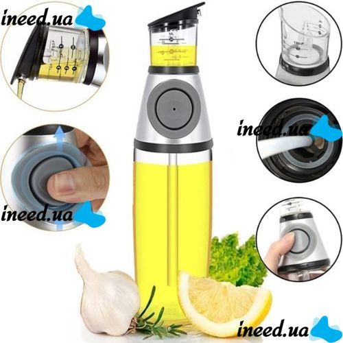 Кухонный дозатор для масла NBZ Press and Measure, стеклянная бутылка для масла и уксуса Oil Dispenser, нажимной диспенсер для жидких продуктов 500 мл
