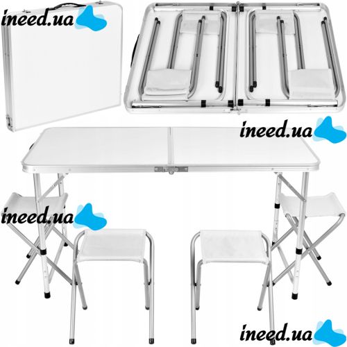 Aluminum Folding Picnic Table with Set with 4 Chairs Premier PR-FX8812 White Camping Folding Table Suitcase Folding Table