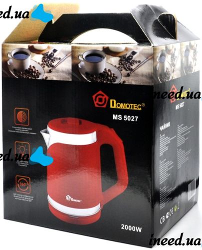 Электрочайник Domotec MS-5027 на 2.2 л дисковый электрический чайник с автоматическим отключением и защитой от перегрева для кухни 2000W