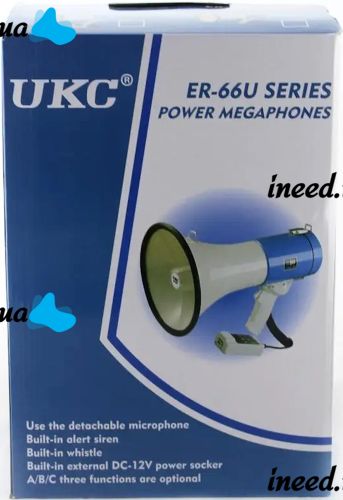 Ручной громкоговоритель ER-66U 25W с дальностью 500м аккумуляторный мегафон рупор с выносным микрофоном, записью голоса и встроенной сиреной ER66U