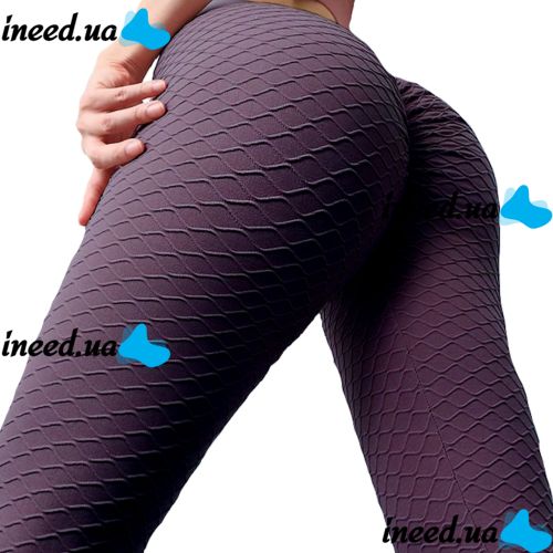 Женские спортивные леггинсы Staples Scrunch Bum Фиолетовые с завышенной высокой талией эффектом пуш-ап утягивающие бесшовные лосины для фитнеса push up