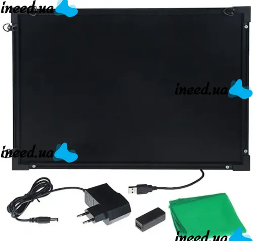 Рекламная флуоресцентная LED доска Fluorecent Board With Stand 50x70см на стойке, светящаяся лед доска на стойке с фломастером и салфеткой Черная