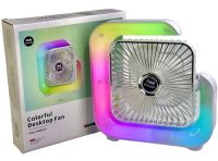 Colorful Desktop Fan WY-308 Cordless Rechargeable RGB Backlit Desktop Fan, Wireless G-Shaped Air Cooler Nightlight by USB