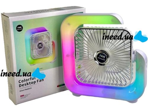 Colorful Desktop Fan WY-308 Cordless Rechargeable RGB Backlit Desktop Fan, Wireless G-Shaped Air Cooler Nightlight by USB