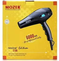 Профессиональный фен Mozer MZ-3100 6000W для сушки и укладки волос с 2 насадками, Электрический фен с холодным обдувом 2 скорости 3 режима Черный