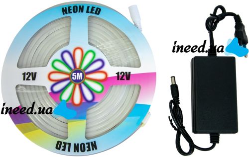 Светодиодная силиконовая лента Led Neon 0719 Белая 5 м неоновая гибкая подсветка в силиконе с блоком питания от сети 3000К IP65 12V-220V White