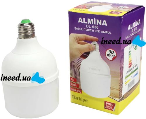 Almina DL-030 Emergency Rechargeable Light Bulb with E27 Base 30W 6500K Energy-saving Rechargeable LED Lamp 14.5 X 8 cm DL030