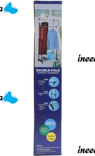Телескопічна стійка-вішалка для зберігання одягу та взуття Double Pole Clothes Horse підлогова пересувна стійка, подвійна вішалка на коліщатках