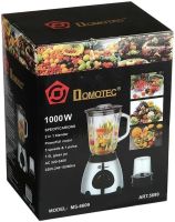 Кухонный блендер с чашей Domotec MS-6610 3 в 1 на 1.5л 1000W стационарная кофемолка на 3 скорости с измельчителем для кофе и крышками Серебряная