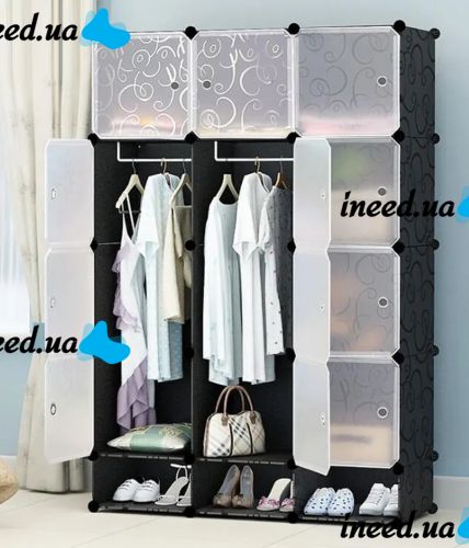 Folding wardrobe organizer for things Storage Cube Cabinet MP-312-62 110X37X146 cm plastic cabinet for 12 sections shelf for clothes and shoes Black