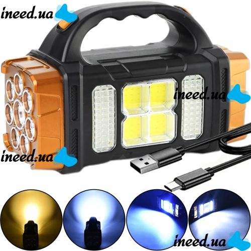 Handheld Rechargeable Flashlight with Powerbank X-Balog HB-2678 1500mAh Solar Powered Portable LED Flashlight Floodlight for Camping USB