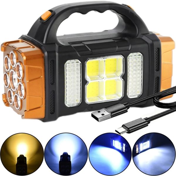 Handheld Rechargeable Flashlight with Powerbank X-Balog HB-2678 1500mAh Solar Powered Portable LED Flashlight Floodlight for Camping USB