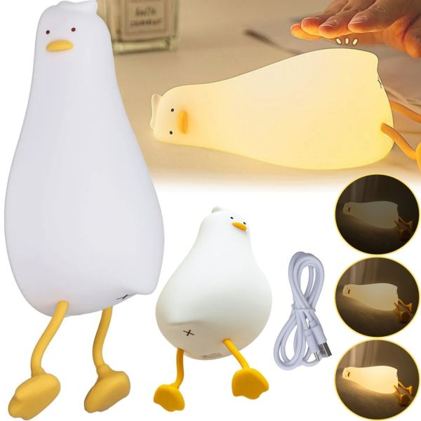 Children's Table Nightlight Duck Sleep K-1096 silicone touch light, cordless rechargeable USB phone stand lamp
