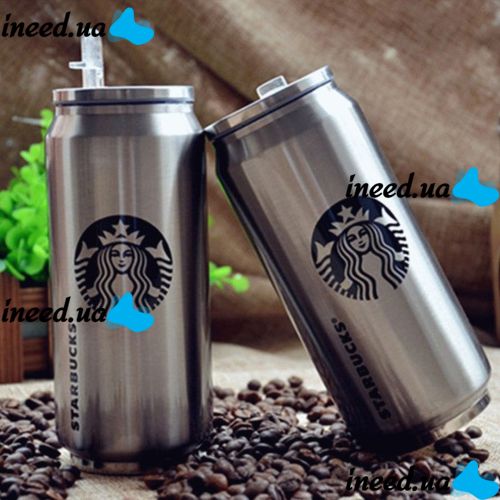 Металлическая термокружка Starbucks 450мл Старбакс PTKL-360 банка с трубочкой