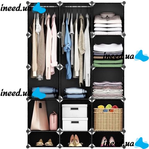 Folding wardrobe organizer for things Storage Cube Cabinet MP-312-62 110X37X146 cm plastic cabinet for 12 sections shelf for clothes and shoes Black