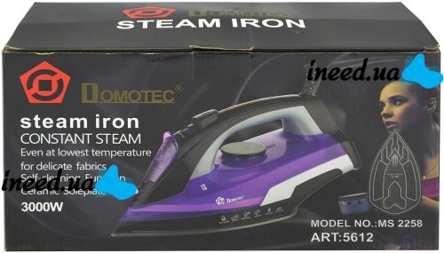 Domotec MS-2258 Steam Hand Iron with Ceramic Sole, Steam Regulator and Self-cleaning Function for Ironing Clothes 3000W Purple