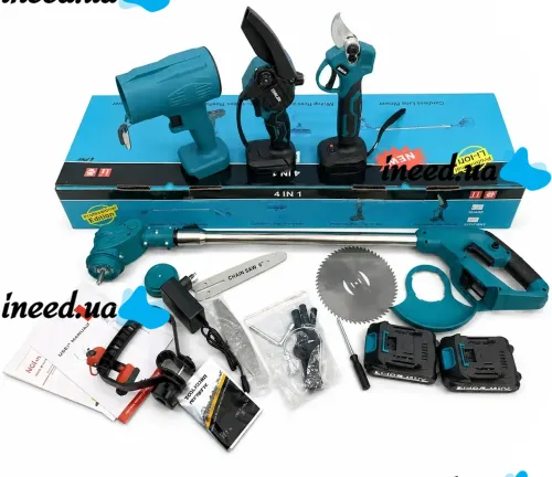 Набор электроинструментов Makita 24V 4в1 аккумуляторный секатор DUP365 пила DUC155Z и газонокосилка UR100DZ воздуходувка DAS180Z с 2 аккумуляторами