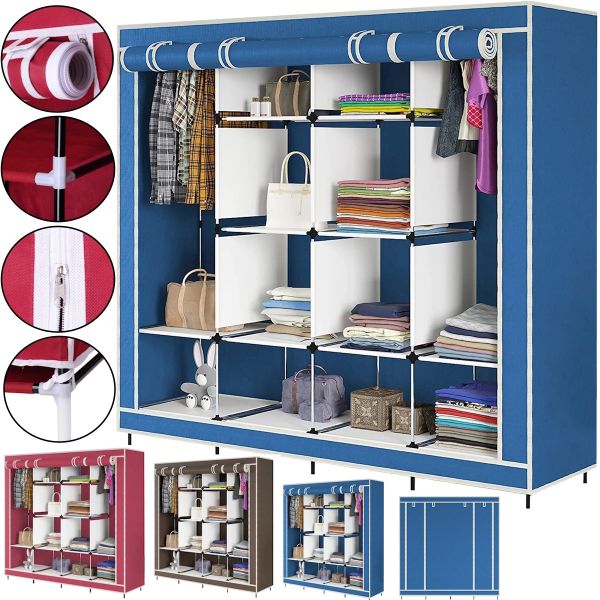 Складной тканевый шкаф  для одежды Storage Wardrobe 88170 на 4 секции, 170х45х175, Каркасный органайзер гардероб для обуви и вещей на 12 полок