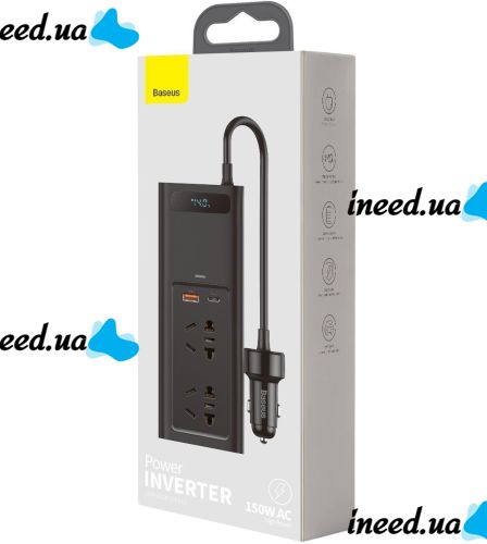 Автомобильный преобразователь напряжения с 12V на 220V Baseus RNBQ-A01 150W инвертор с быстрой зарядкой CN EU 2 розетки type-c USB от прикуривателя