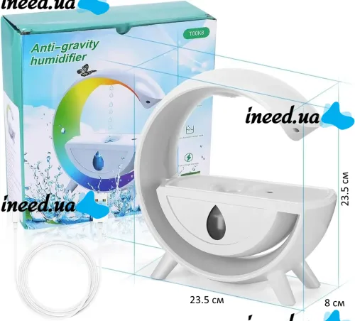 Anti-Gravity Humidifier T00K8 Nightlight Anti-Gravity Humidifier with RGB Light, Diffuser 350ml with USB drip effect White