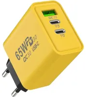 Сетевое зарядное устройство зарядка BauTech APD-60 65W USB 2Type-C блок питания адаптер с быстрой зарядкой для мобильного телефона GaN PD 65Вт Желтый