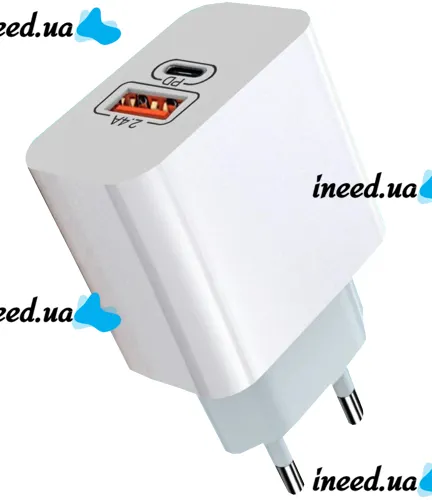 Сетевое зарядное устройство адаптер Adopter with Wire PDA USB TYPE-C на 2 порта 12W, Блок питания зарядка Fast Charge 2.4A для телефона 12Вт Белый