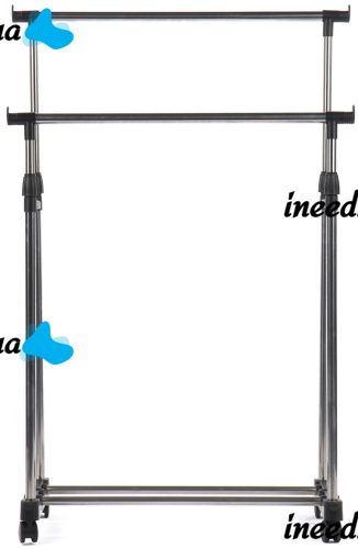 Телескопічна стійка-вішалка для зберігання одягу та взуття Double Pole Clothes Horse підлогова пересувна стійка, подвійна вішалка на коліщатках