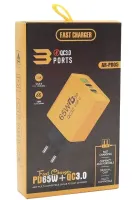 Сетевое зарядное устройство зарядка BauTech APD-60 65W USB 2Type-C блок питания адаптер с быстрой зарядкой для мобильного телефона GaN PD 65Вт Желтый