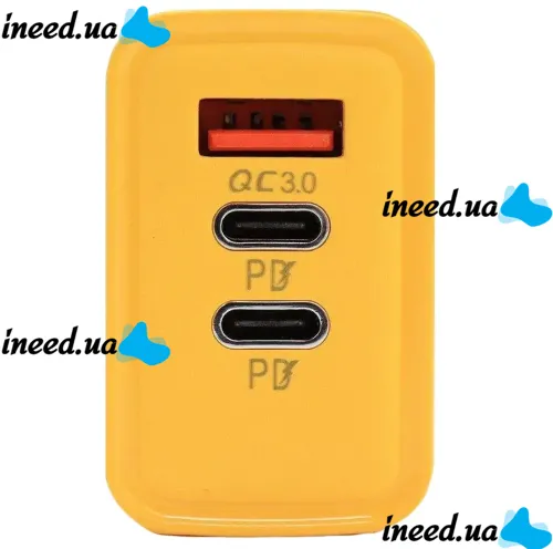 Сетевое зарядное устройство зарядка BauTech APD-60 65W USB 2Type-C блок питания адаптер с быстрой зарядкой для мобильного телефона GaN PD 65Вт Желтый