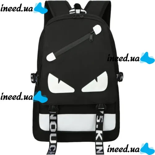 Urban Backpack Glow-in-the-Dark New Eyes Eyes with USB Charging, School Bag with LED Backlight, Travel Satchel to School for Children Black