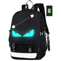 Urban Backpack Glow-in-the-Dark New Eyes Eyes with USB Charging, School Bag with LED Backlight, Travel Satchel to School for Children Black