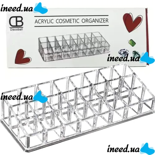 Универсальный акриловый органайзер подставка Lipstick Shelf на 24 ячейки для хранения косметики и помады Контейнер для макияжа и мелочей Прозрачный