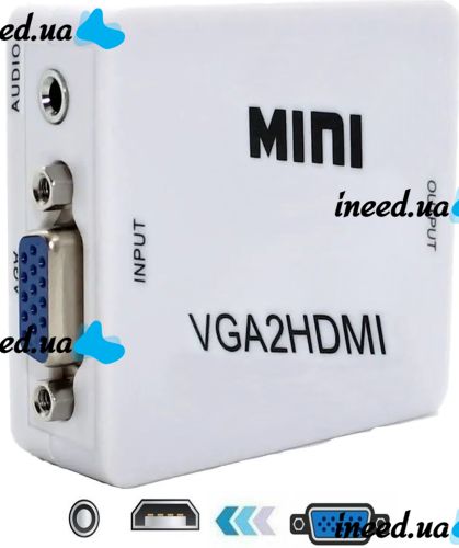 Конвертер переходник VGA на HDMI активный адаптер со звуком и внешним питанием VGA-HDMI Аудио вход 3.5 mm Converter Mini 1080P