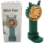 Настольный аккумуляторный вентилятор с рожками Mini Fan KL-FN20 с подсветкой и подставкой под телефон, Ручной мини вентилятор от аккумулятора