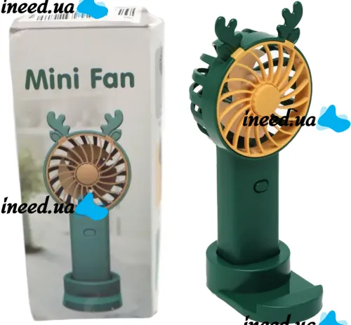 Настольный аккумуляторный вентилятор с рожками Mini Fan KL-FN20 с подсветкой и подставкой под телефон, Ручной мини вентилятор от аккумулятора