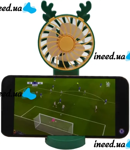 Настольный аккумуляторный вентилятор с рожками Mini Fan KL-FN20 с подсветкой и подставкой под телефон, Ручной мини вентилятор от аккумулятора
