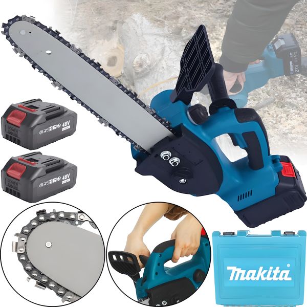 Большая аккумуляторная цепная пила Makita DUC122Z 48V 5Ah шина 12" для обрезки веток деревьев 2 аккумулятора, Беспроводная ручная электропила Макита