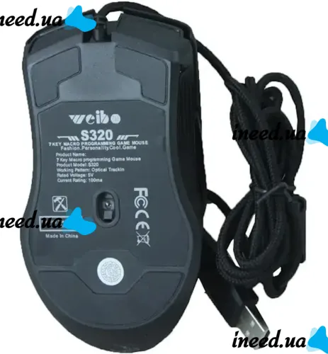 Игровая проводная компьютерная мышка Weibo S320 USB 7 Кнопок с RGB подсветкой для ПК, Геймерская USB мышь 4800 DPI для компьютера и ноутбука Черная