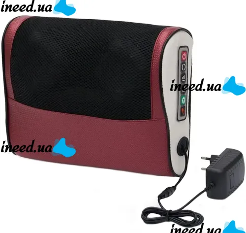 Массажная подушка для спины и шеи Massage Cushion FG214 3 режима работы с подогревом 24W Роликовый массажер FG-214 15 шариков от сети и прикуривателя