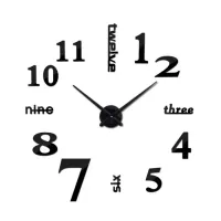 Большие 3D бесшумные настенные часы Diy Clock ZH01510 BLACK 90 см, Бескаракасные самоклеющиеся 3Д часы Цифры на стену для дома, офиса Черные
