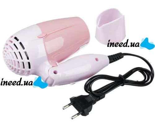 Folding travel hair Dryer PRO BaByliss Coco 1000w for styling and drying hair with a collapsible handle, a concentrator nozzle and a thermostat Pink